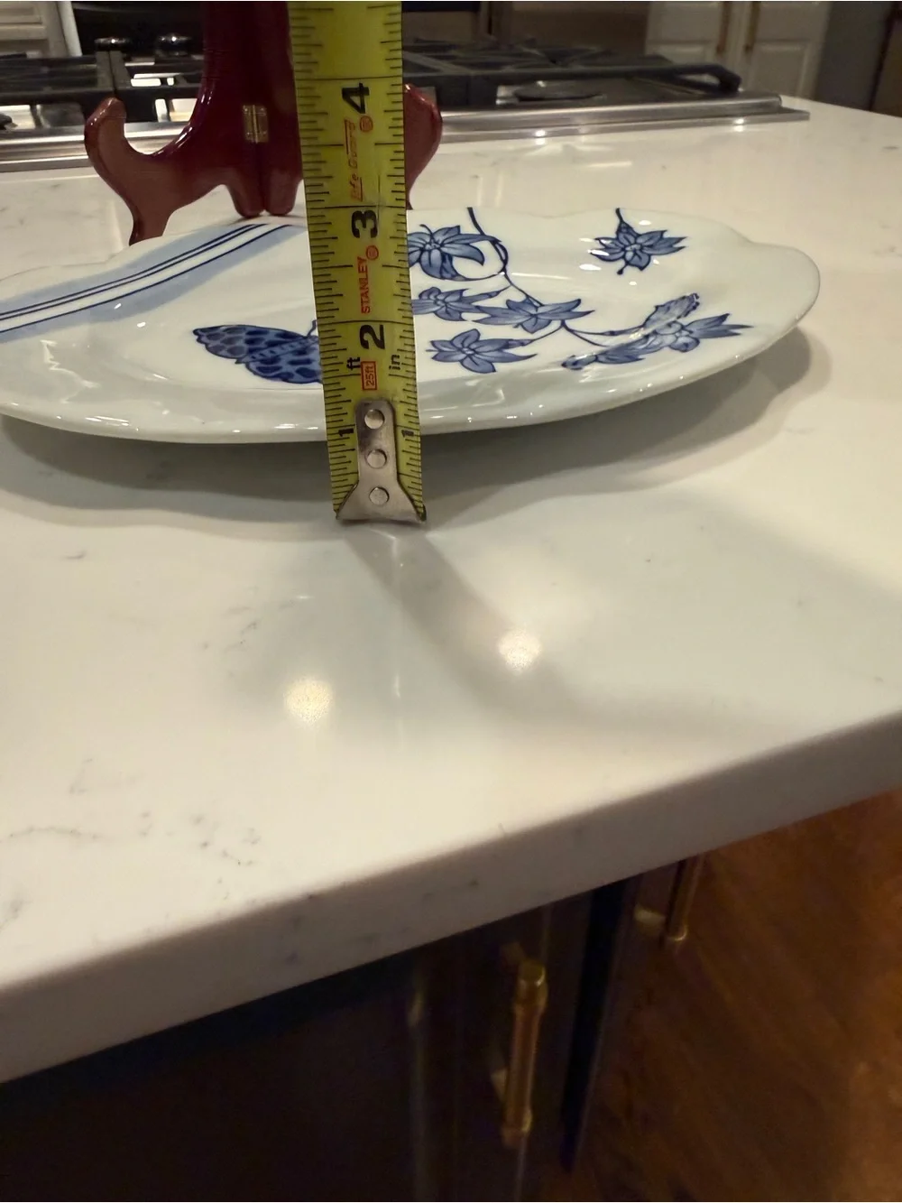 Creative Co-Op Blue & White Botanical Butterfly Oval Serving Platter 12”